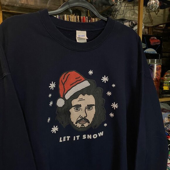 Game of Thrones Humorous Christmas Sweater Let it Jon Snow Navy Blue XL - Picture 3 of 4